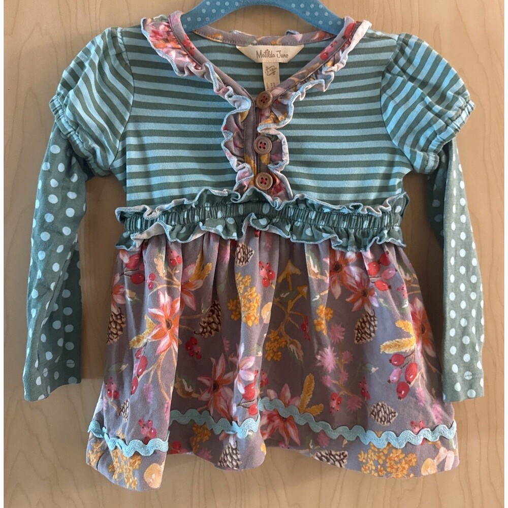 Matilda Jane Once Upon A Time Quizzical tunic striped top Mushroom Size 12-18